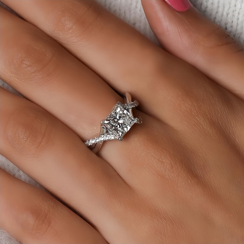 10K Gold Lab Grown Diamond CVD 2CT Princess-Cut Twisted Pave Band Anniversary Ring