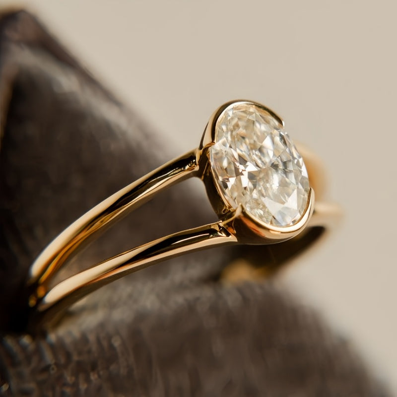10K Gold Lab Grown Diamond CVD 2CT Oval-Cut Split Shank Band Solitaire Engagement Ring
