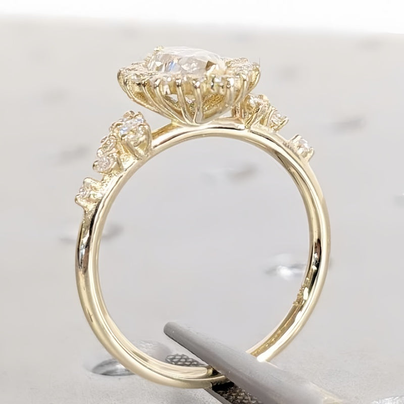 14K Gold Lab Grown Diamond CVD 2CT Marquise-Cut Vintage Royal Style Promise Ring