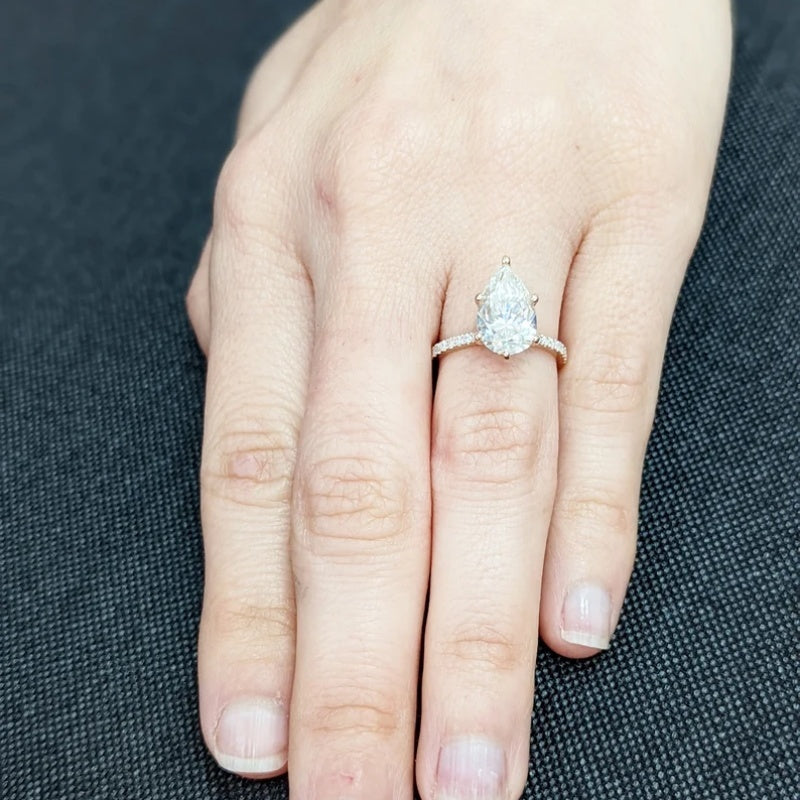 14K Gold Lab Grown Diamond CVD 2.5CT Pear-Cut Hidden Halo Engagement Ring