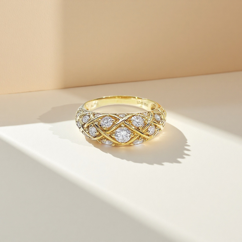 10K Gold Lab Grown Diamond CVD 1.5CT Round-Cut Vintage Intricate Openwork Meaningful Gift Choice