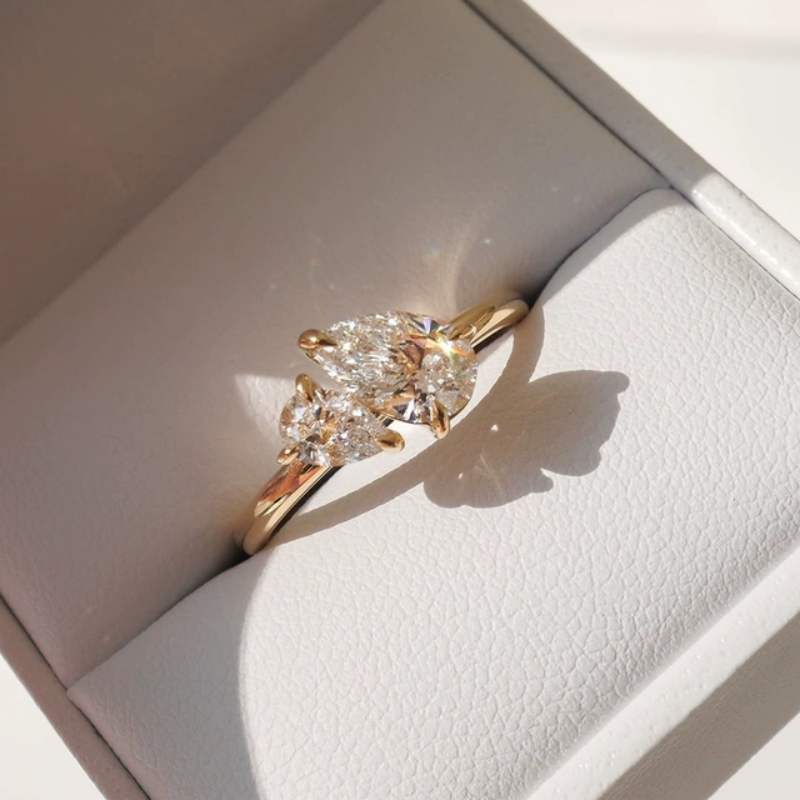 10K Gold Lab Grown Diamond CVD 3CT Pear-Cut Toi et Moi Anniversary Ring