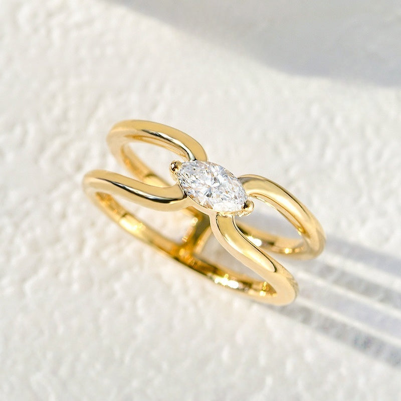10K Gold Lab Grown Diamond CVD 0.5CT Marquise-Cut Elegant Bypass Open Unique Anniversary Gift