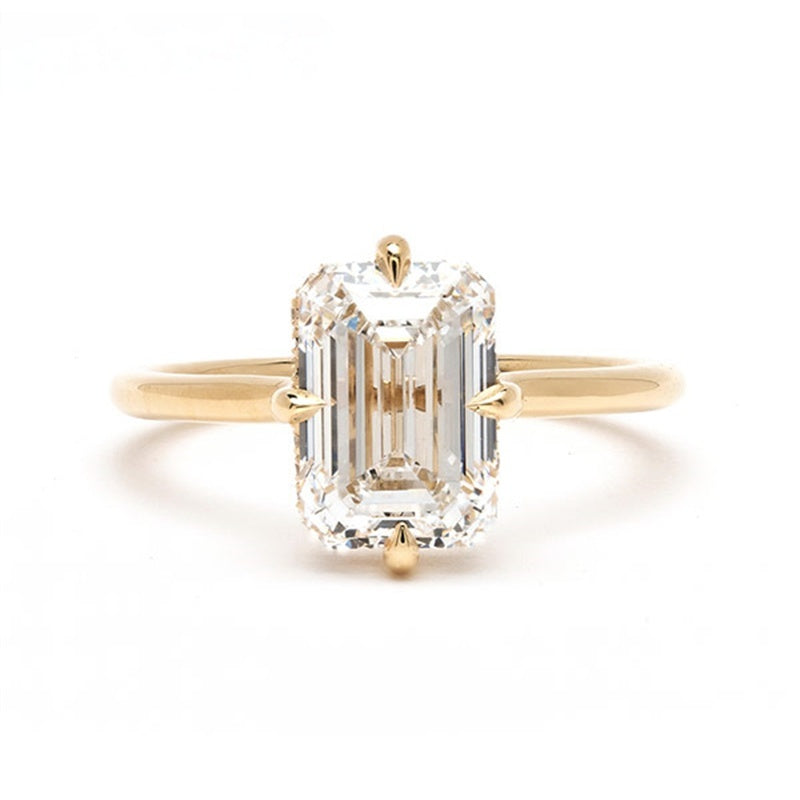 18k Gold Lab Grown Diamond CVD Classic Four-Prong 3CT Emerald Cut Ring