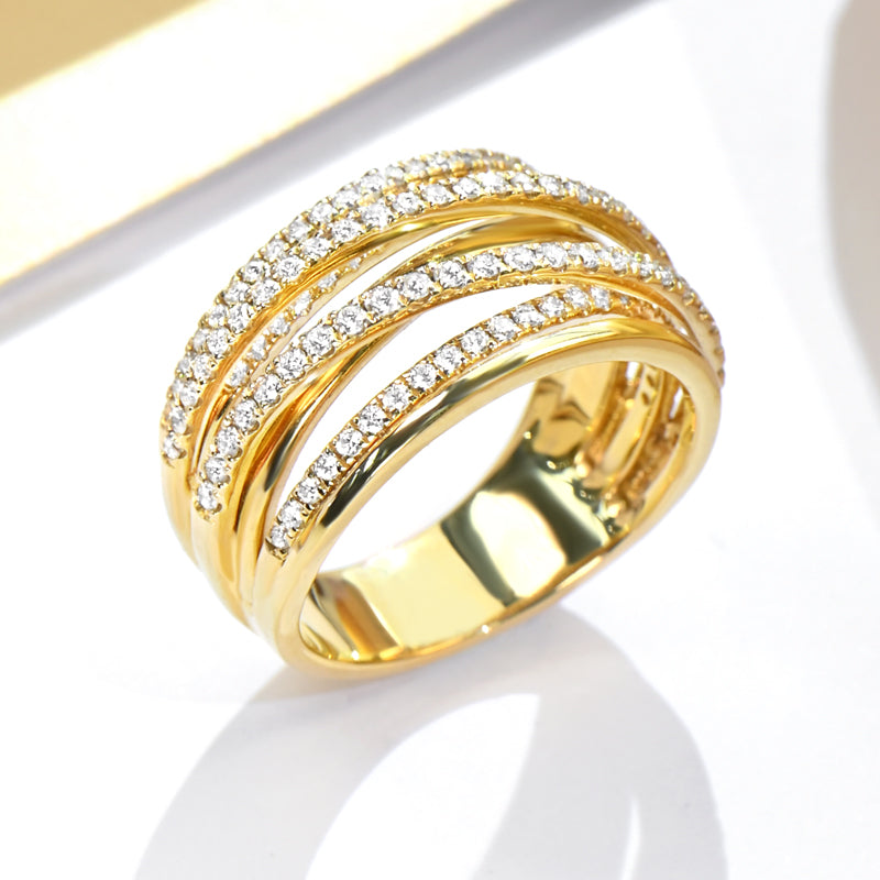 14K Gold Lab Grown Diamond CVD 1CT Round-Cut Multi-Row Crossover Wide Statement Band