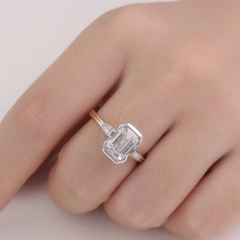 14K Gold Lab Grown Diamond CVD 2CT Emerald-Cut two Tone Gold-Anniversary Gift For Her