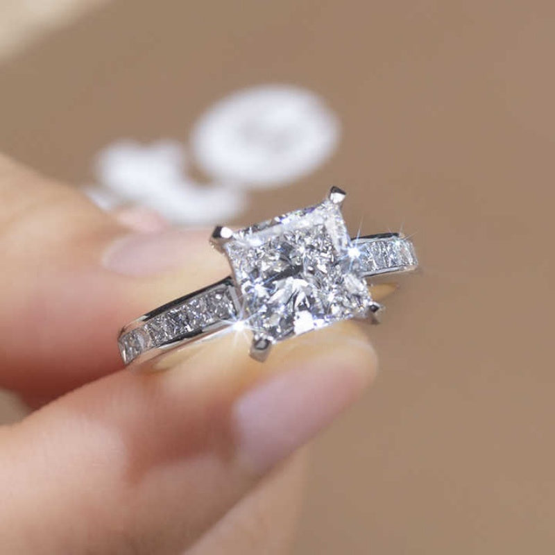 10K Gold Lab Grown Diamond CVD 2CT Princess-Cut Half Etrenity Engagement Ring