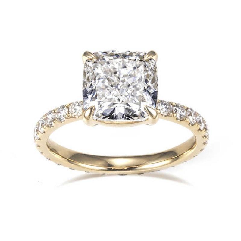 14K Gold Lab Grown Diamond CVD 2CT Cushion-Cut Full Etrenity Engagement Ring