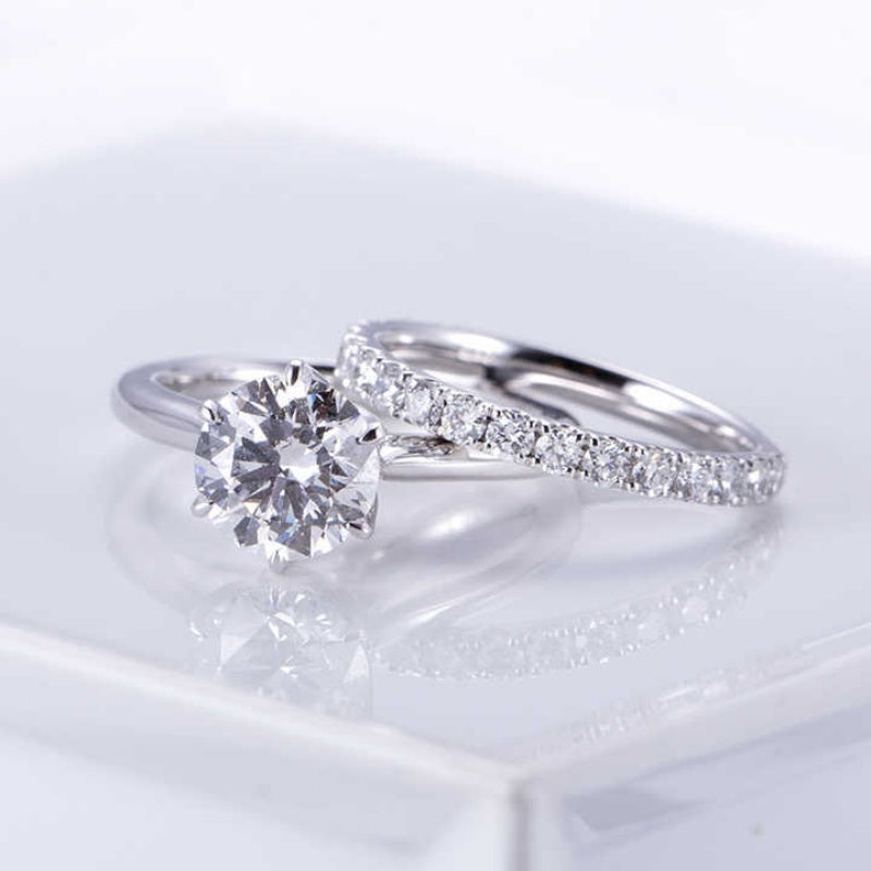 10K Gold Lab Grown Diamond CVD 2CT Round-Cut Eternity Band Engagement Ring Set