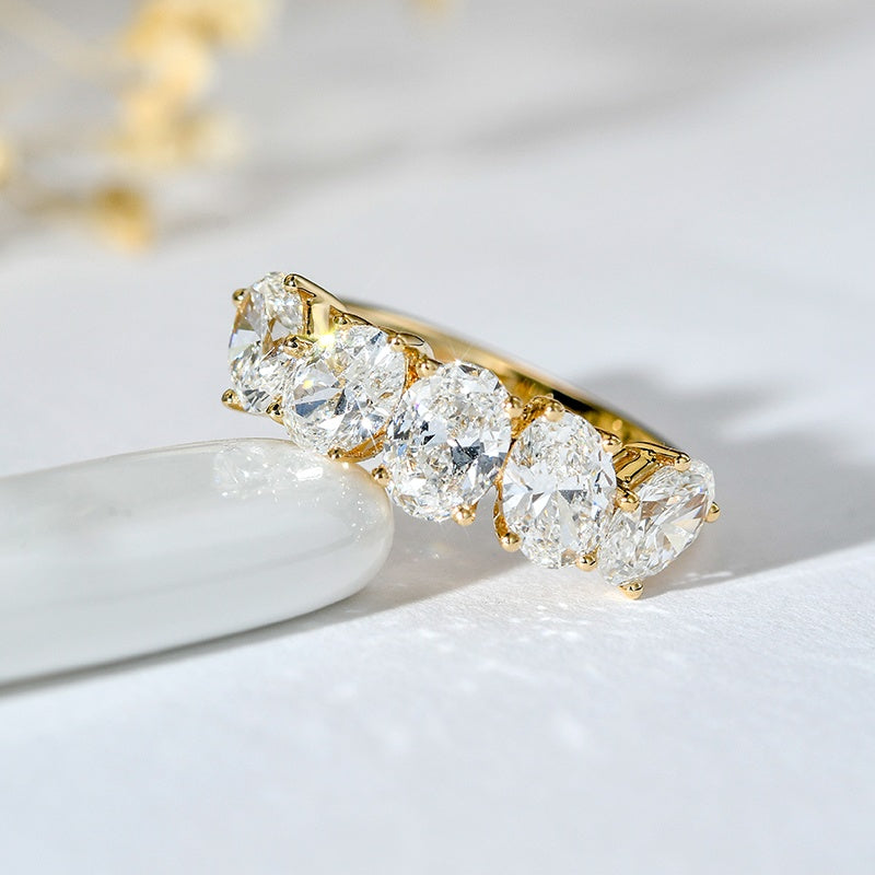 18k Gold Lab Grown Diamond CVD 5 Oval Stones Irregular Sorting Ring
