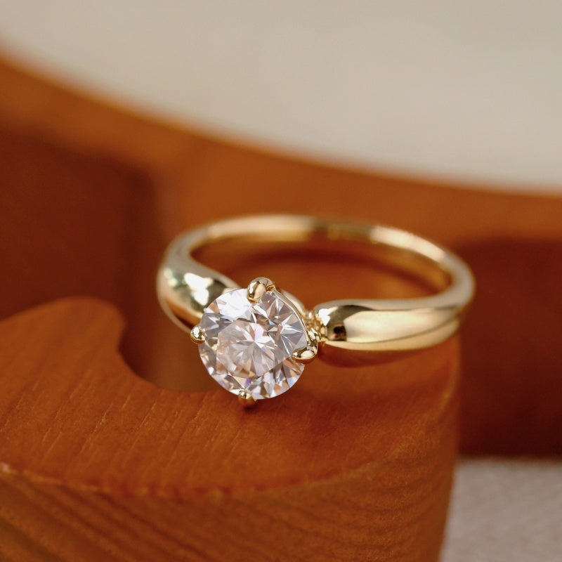 10K Gold Lab Grown Diamond CVD 1.5CT Round-Cut Classic Four Prong Setting Anniversary Ring