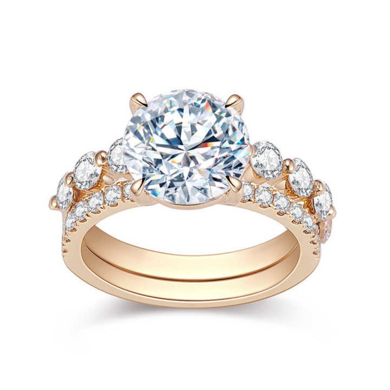 10K Gold Lab Grown Diamond CVD 1CT Round-Cut with Accent Stone Half Eternity Wedding Band Set
