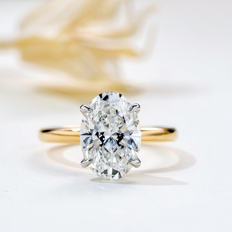 18k Gold Lab Grown Diamond CVD 3CT Oval-Cut Two-Tone Classic Ring