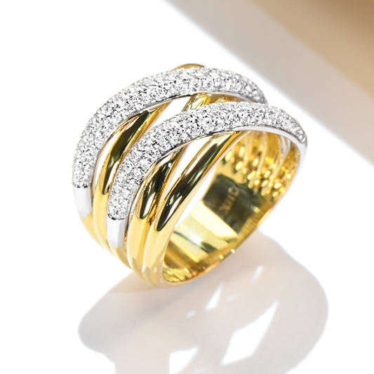 10K Gold Lab Grown Diamond CVD 0.8CT Round-Cut Two Tone Multi-Row Crossover Wide Statement Band