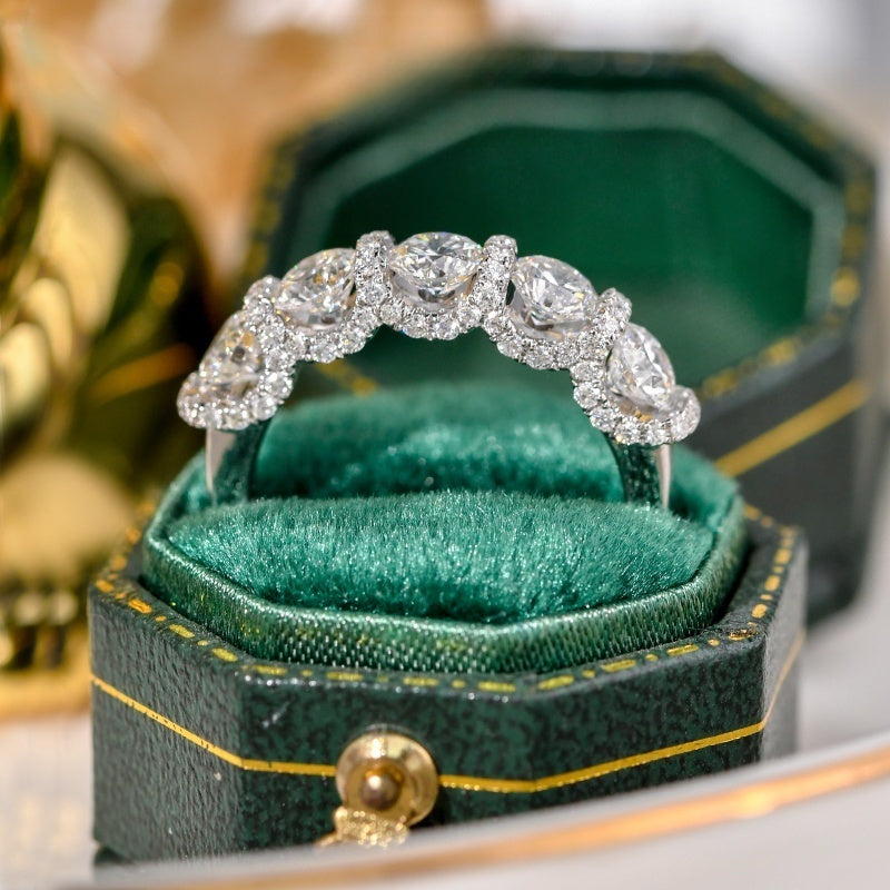 14K Gold Lab Grown Diamond CVD 2.5CT Round-Cut Five Stone Niche Luxury Style Engagement Ring