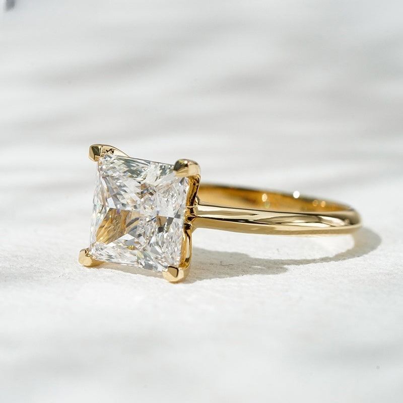 18K Gold Lab Grown Diamond CVD 3CT Princess-Cut Classic Minimalist Ring,