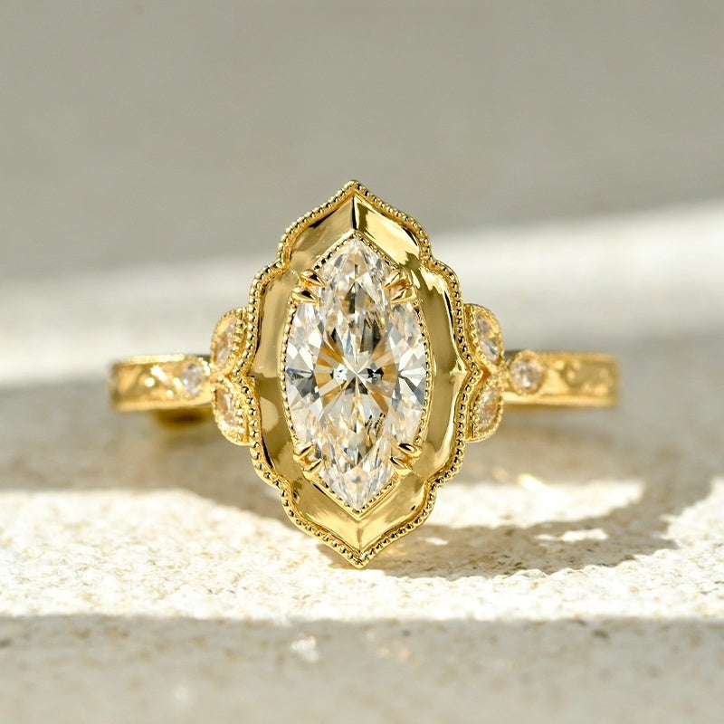 18k Gold Lab Grown Diamond CVD 1CT Marquise Royal Style Wedding Ring