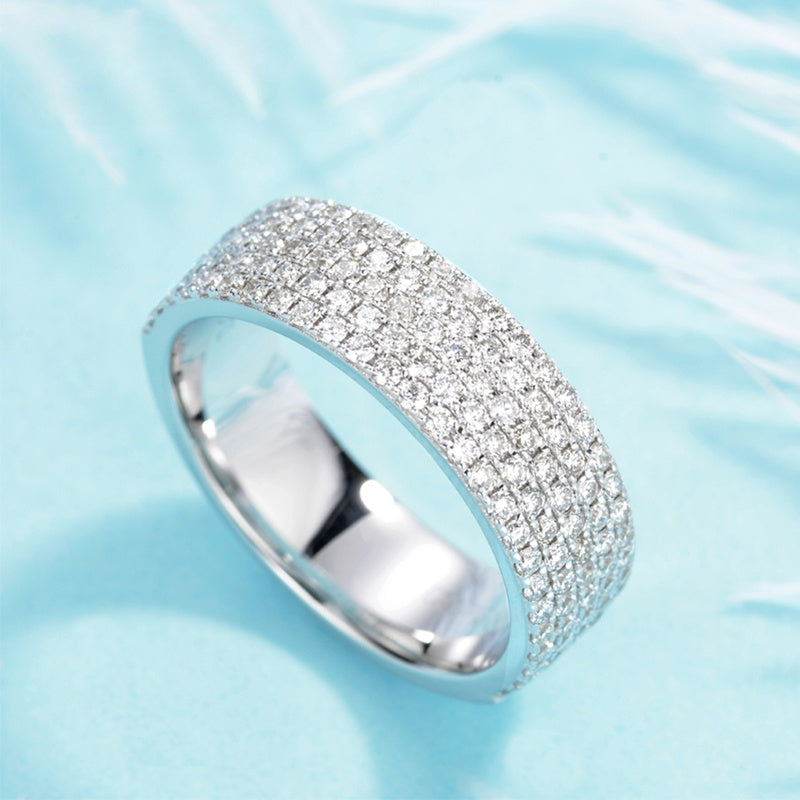 14K Gold Lab Grown Diamond CVD 2.5CT Round-Cut Wide Band Half Pave Setting Anniversary Ring