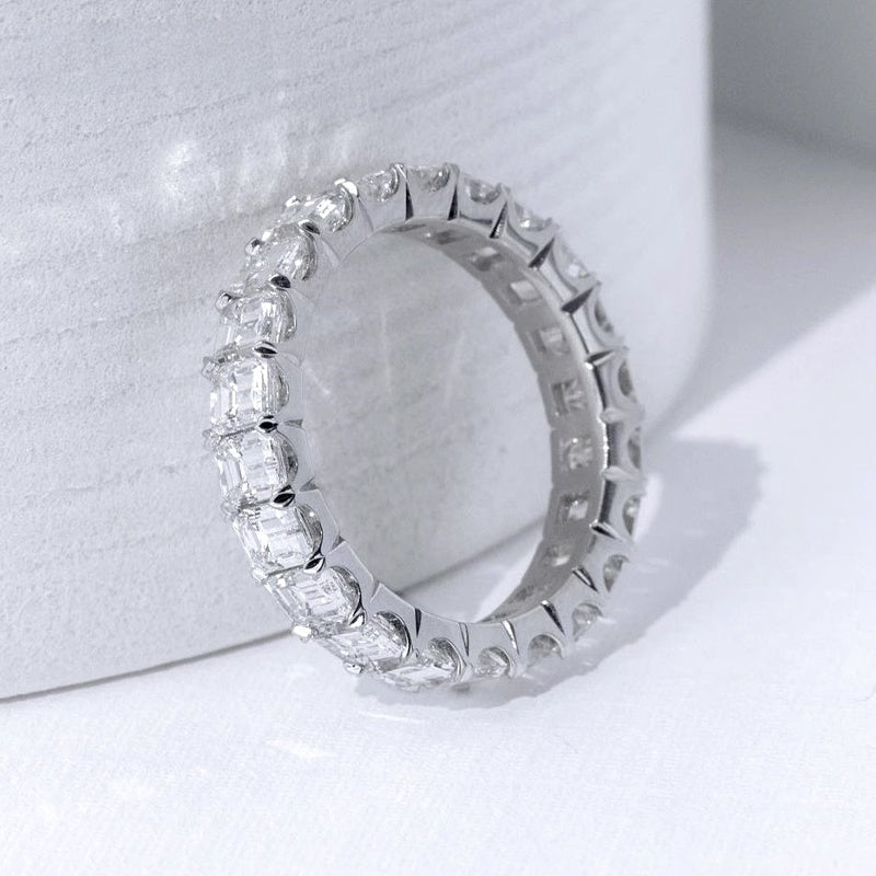 10K Gold Lab Grown Diamond CVD 3.5CT Oval-Cut Full Eternity Step Design Anniversary Ring