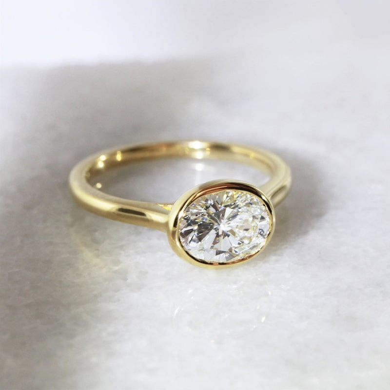 18K Gold Lab Grown Diamond CVD 2CT Oval-Cut Bezel Setting Anniversary Ring