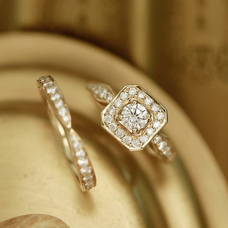 14K Gold Lab Grown Diamond CVD 0.5CT Round-Cut Halo Vintage Royal Style Engagement Ring