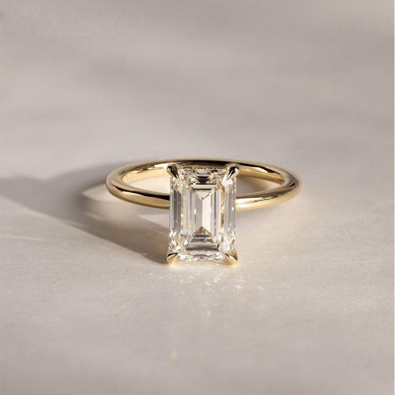 18k Gold Lab Grown Diamond CVD 3CT Emerald-Cut Classic Wedding Ring