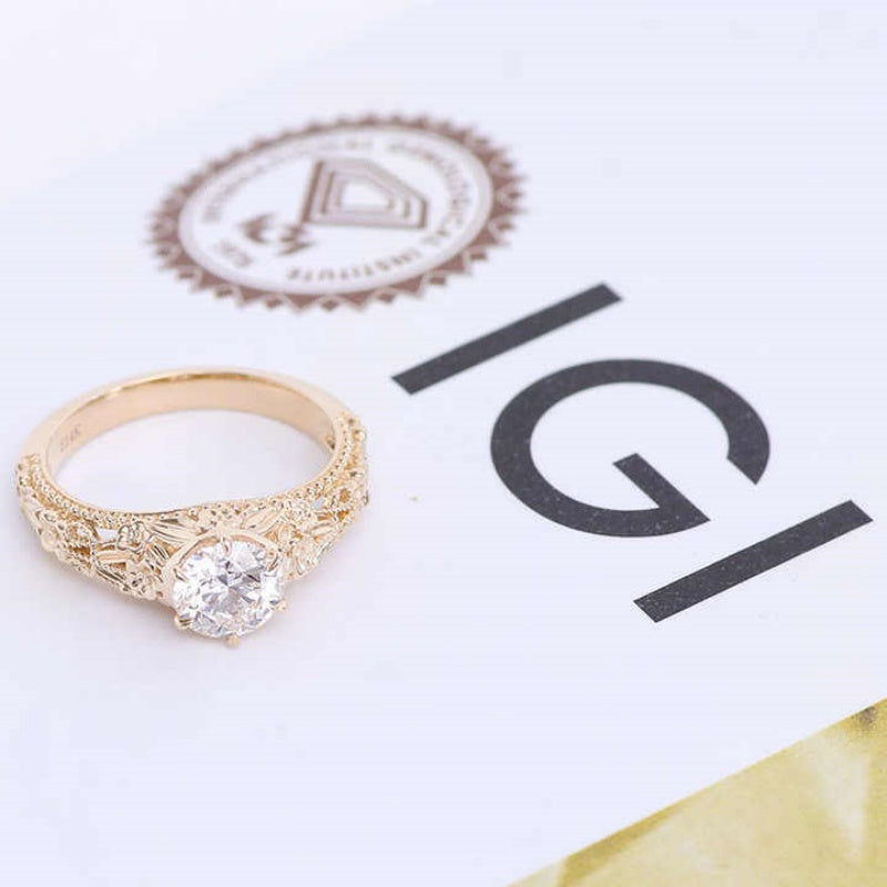 14K Gold Lab Grown Diamond CVD 1CT Round-Cut Vintage Royal Style Engagement Ring