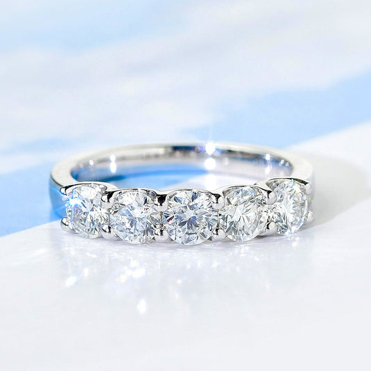 10K Gold Lab Grown Diamond CVD 2CT Round-Cut Five Stone Anniversary Ring