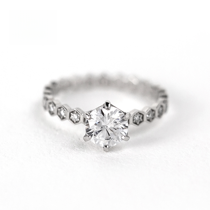 10K Gold Lab Grown Diamond CVD 1.5CT Round-Cut Classic Six Prong Setting Pave Engagement Ring
