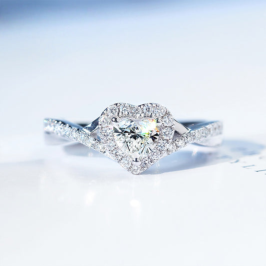 10K Gold Lab Grown Diamond CVD 1CT Heart-cut Halo Twist Romantic Gift Ring