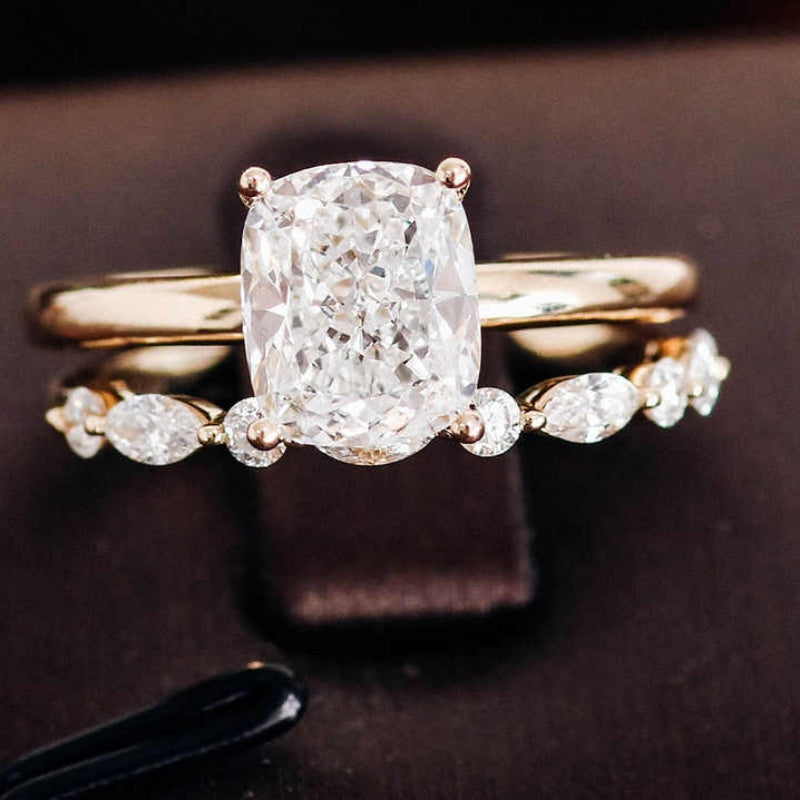 10K Gold Lab Grown Diamond CVD 1.5CT Elongated Cushion-Cut Engagement Ring Set