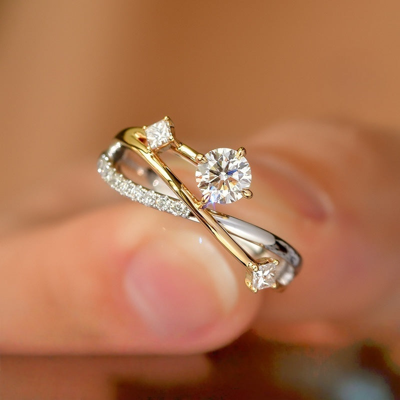 14K Gold Lab Grown Diamond CVD 1CT Round-Cut Elegant Two-Tone Bypass Design Engagement Ring