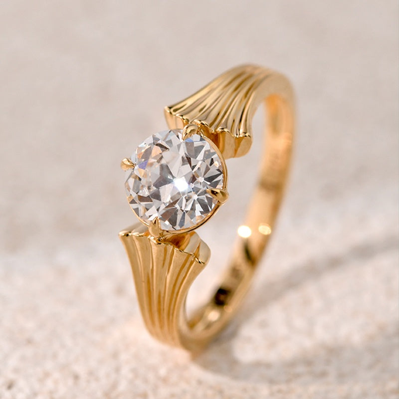 18K Gold Lab Grown Diamond CVD 2CT Round-Cut Wave Design For Anniversary