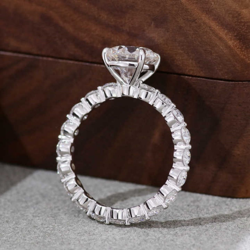 10K Gold Lab Grown Diamond CVD 2CT Round-Cut Full Round Accent Pave Bridal Ring