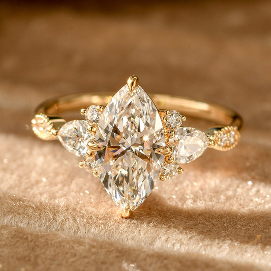 18K Gold Lab Grown Diamond CVD 1CT Marquise Wedding Ring