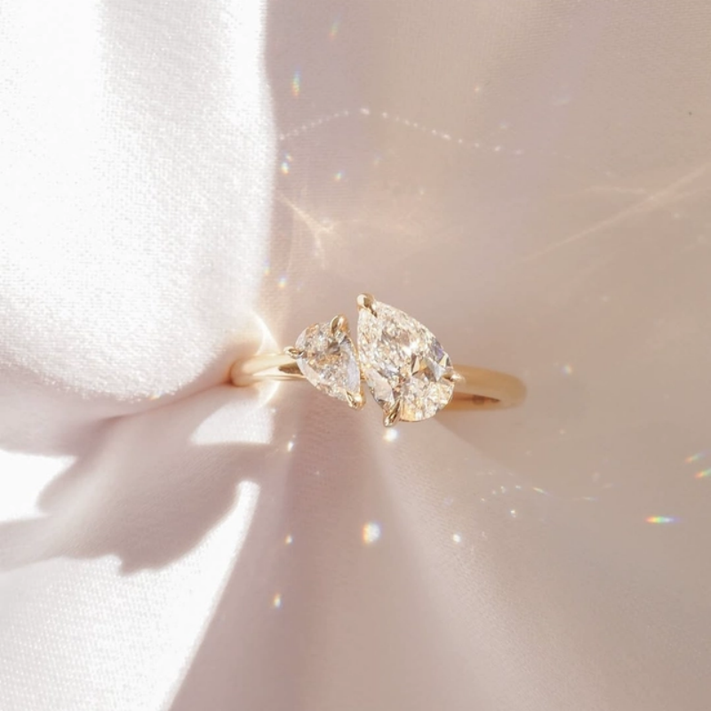 10K Gold Lab Grown Diamond CVD 3CT Pear-Cut Toi et Moi Anniversary Ring