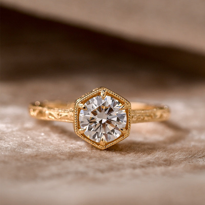 18k Gold Lab Grown Diamond CVD 1CT Round-Cut European Castle Style