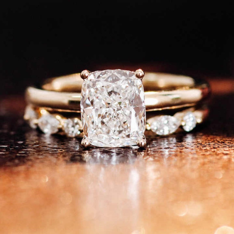 10K Gold Lab Grown Diamond CVD 1.5CT Elongated Cushion-Cut Engagement Ring Set