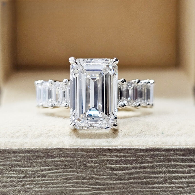 Platinum PT950 Lab Grown Diamond CVD 5 Carat Emerald Cut Ring