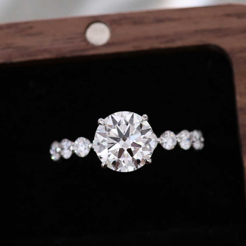 10K Gold Lab Grown Diamond CVD 2CT Round-Cut Full Round Accent Pave Bridal Ring