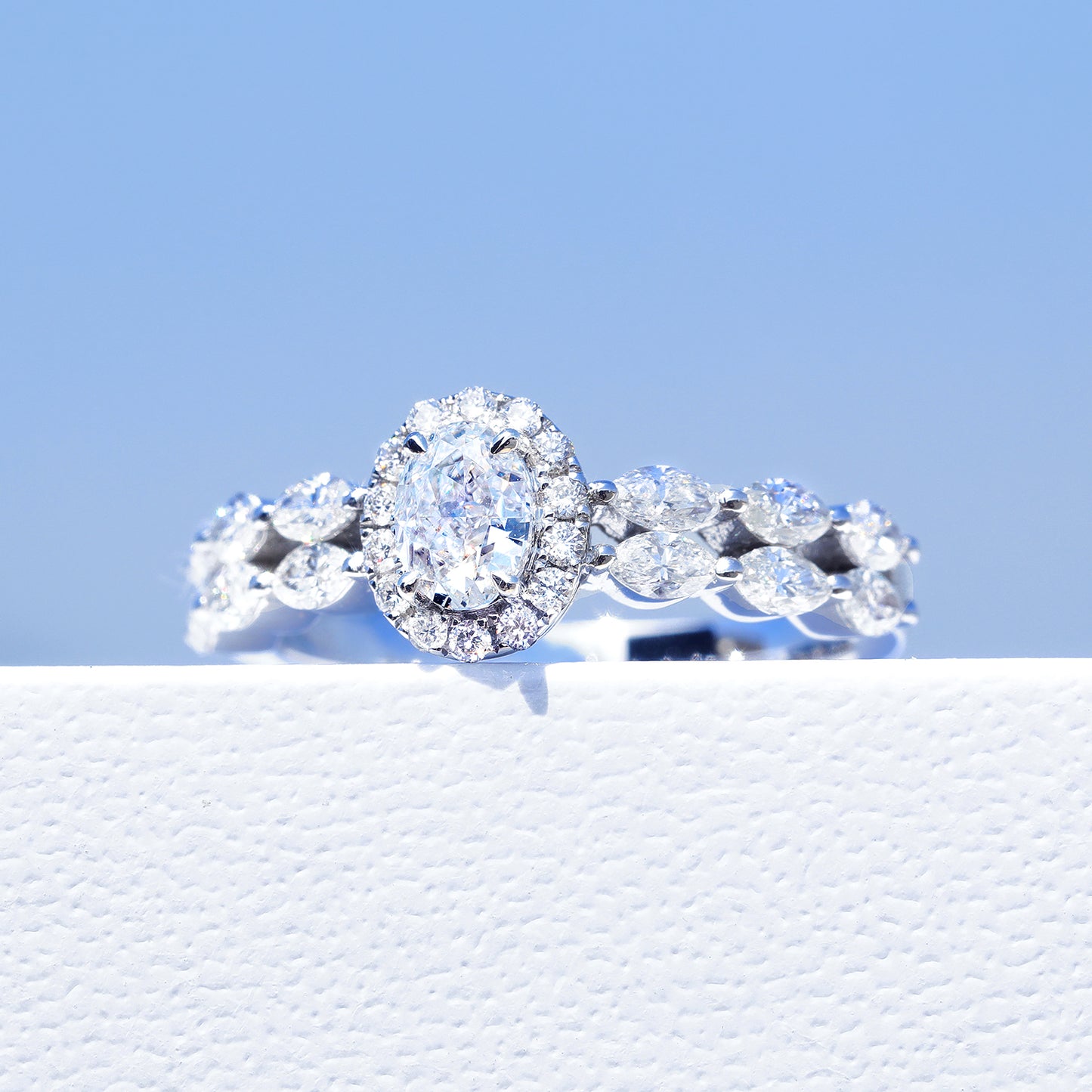 14K Gold Lab Grown Diamond CVD 1CT Oval-Cut Halo Marquise Band Engagement Ring