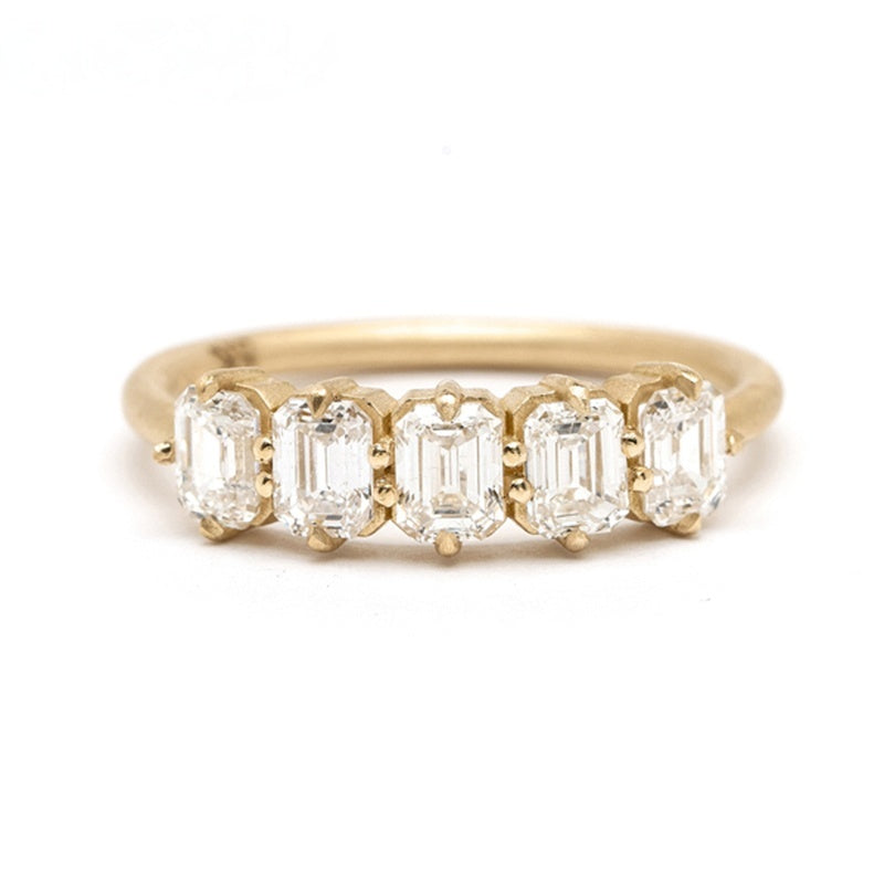 18k Gold Lab Grown Diamond CVD Five-Diamond Emerald Cut Ring For Women Wedding