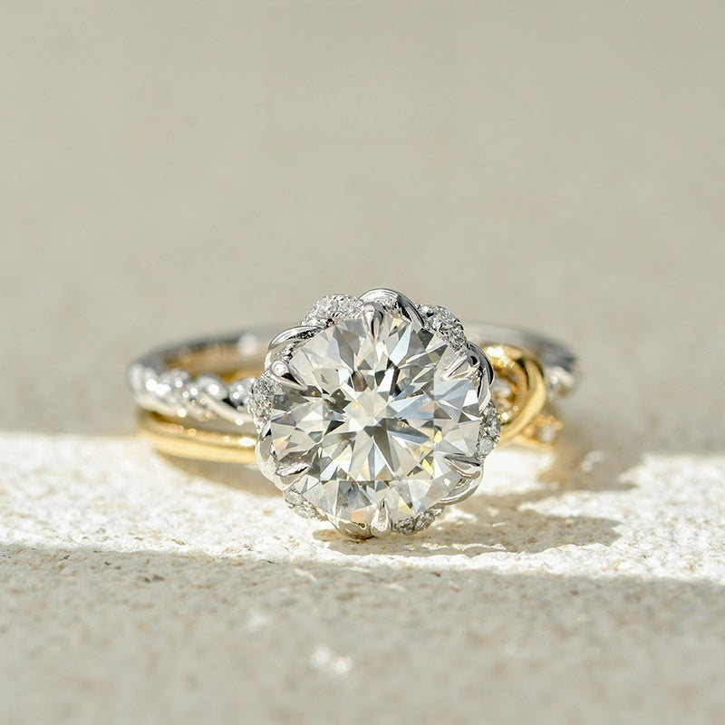 14K Gold Lab Grown Diamond CVD 3CT Round-Cut Two Tone Vintage Engagement Ring