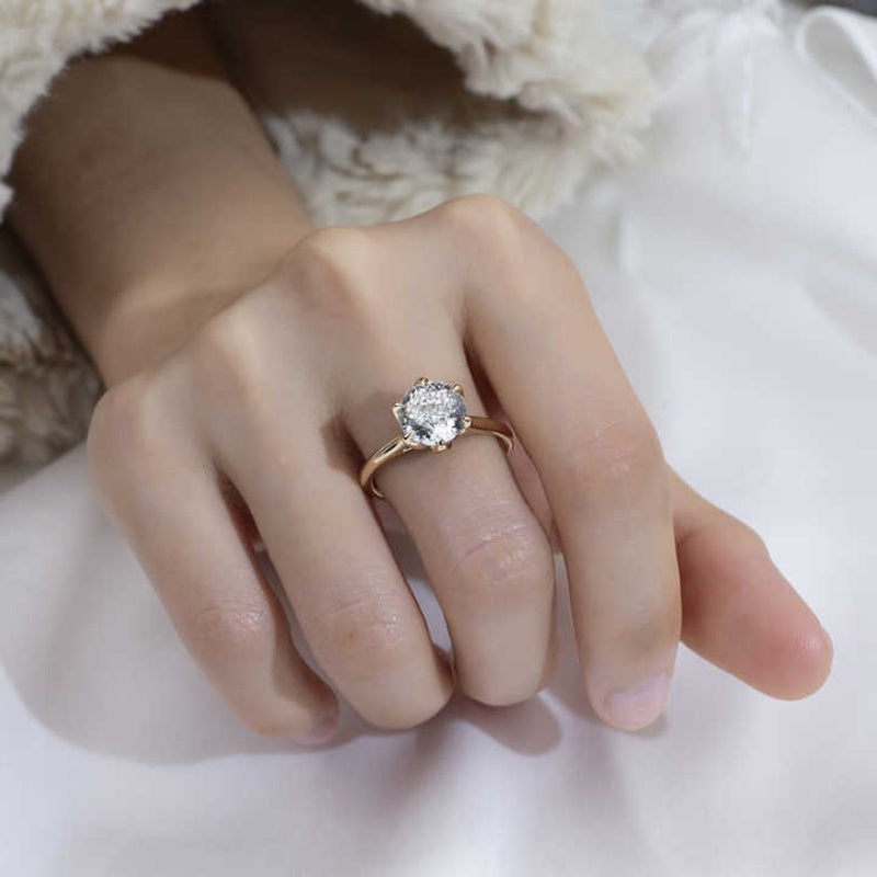 10K Gold Lab Grown Diamond CVD 2CT Round-Cut Six Prong Classic Anniversary Ring