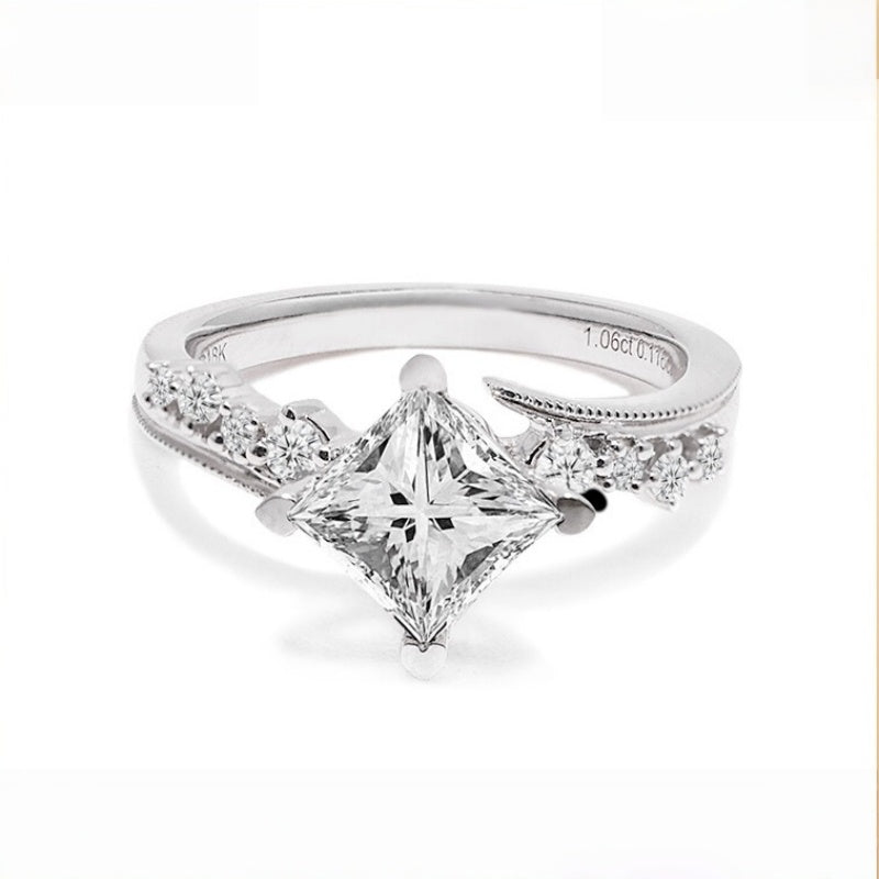 14K Gold Lab Grown Diamond CVD 2CT Princess-Cut Elegant Twisted Four Prong Setting Anniversary Ring
