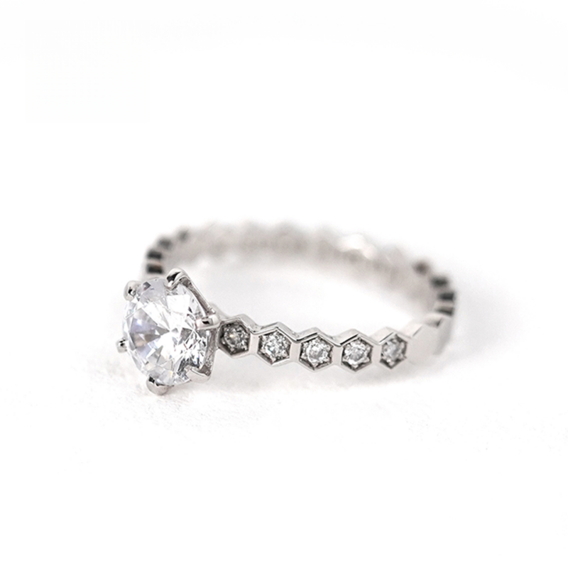 10K Gold Lab Grown Diamond CVD 1.5CT Round-Cut Classic Six Prong Setting Pave Engagement Ring