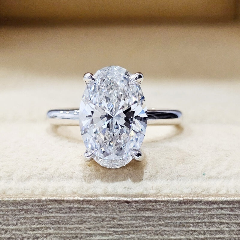 10K Gold Lab Grown Diamond CVD 3CT Oval-Cut Brilliant High Polish Band Engagement Ring