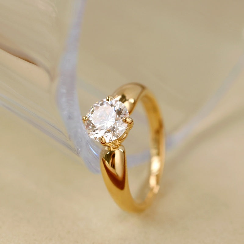 10K Gold Lab Grown Diamond CVD 1.5CT Round-Cut Classic Four Prong Setting Anniversary Ring