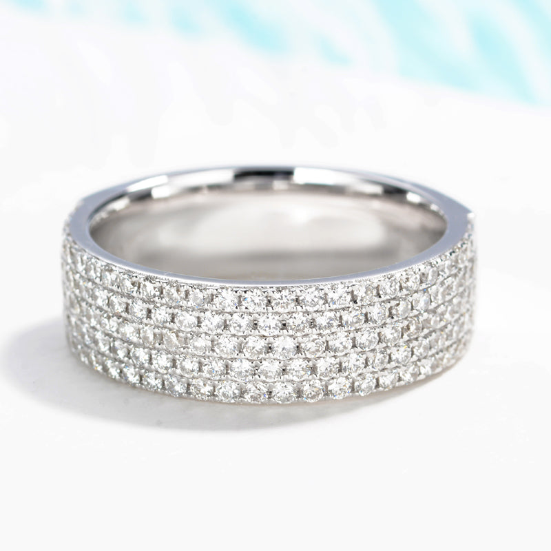 14K Gold Lab Grown Diamond CVD 2.5CT Round-Cut Wide Band Half Pave Setting Anniversary Ring