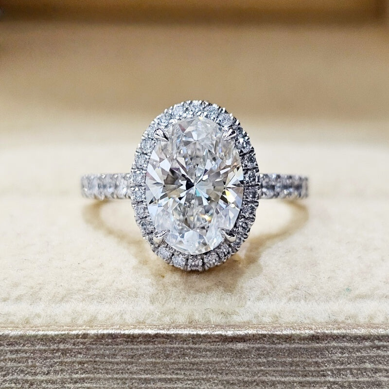 10K Gold Lab Grown Diamond CVD 2CT Oval-Cut Halo Pave Band Anniversary Ring